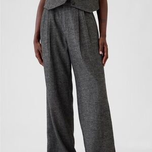 GAP Women’s High Rise Pleated Brushed Twill Trousers - Grey Herringbone